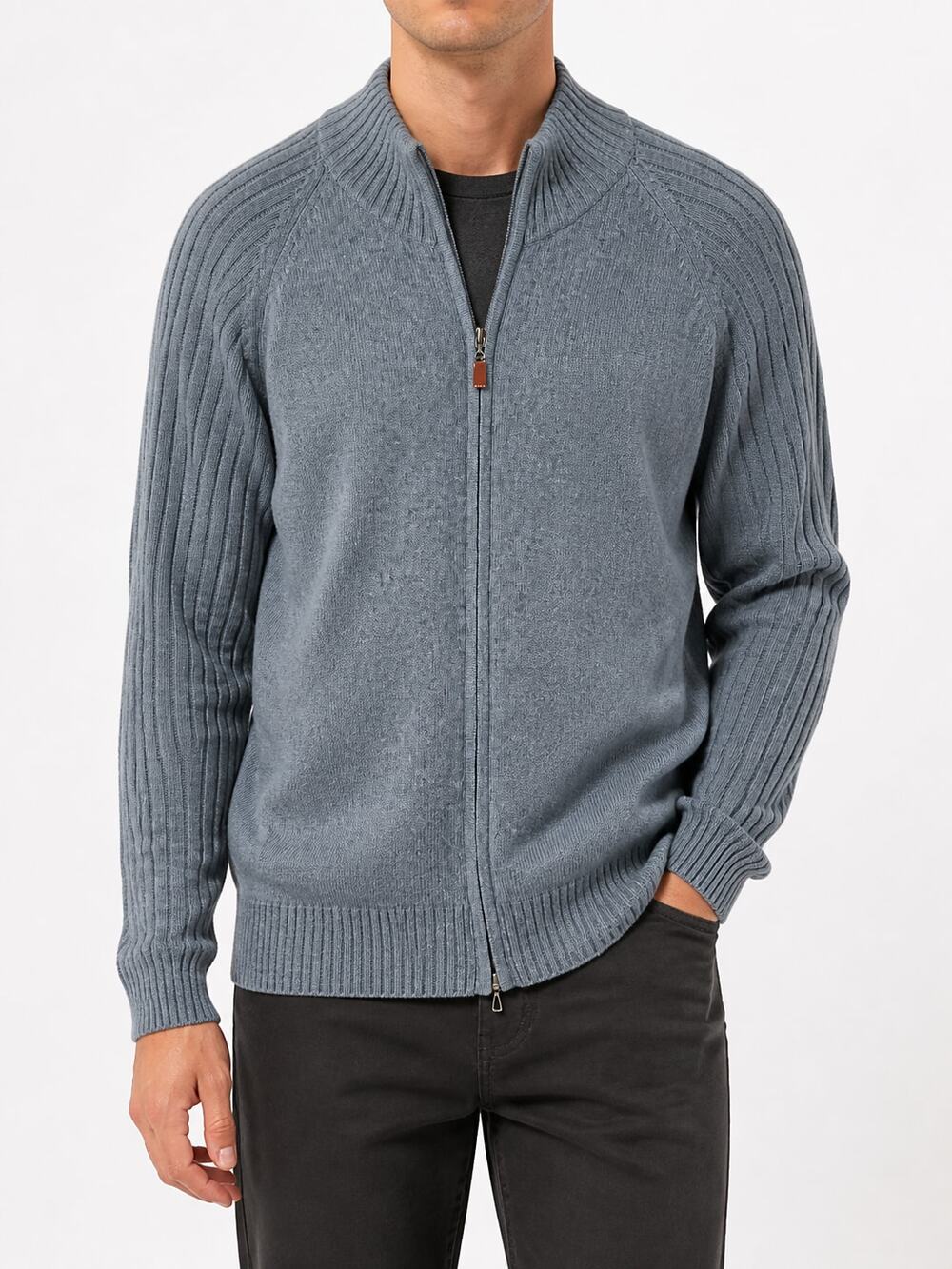 Peter Millar Men's 100% Cashmere Full-Zip Sweater Blue Gray XL Quiet Luxury